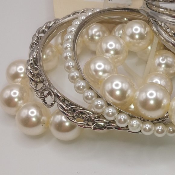 Cato Silver Tone Bangle and Faux Pearl Stretch Bracelets Set Of 8 NWT - Picture 4 of 11